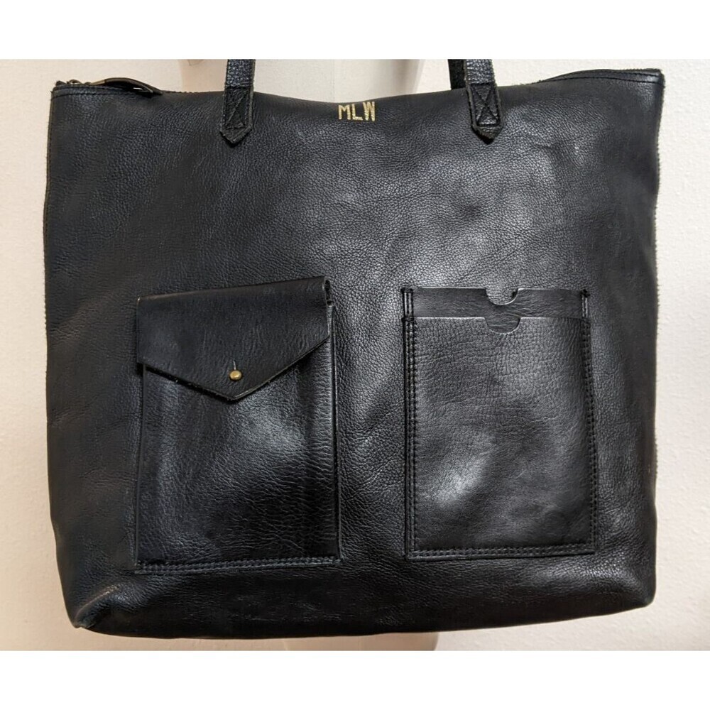 MADEWELL The Transport Satchel Large Black Leather Tote with Front Pockets - Picture 3 of 16
